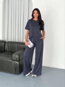 Osy Modal Yumuşak Dokulu Kumaş Bisiklet Yaka T-shirt Bol Paça Pantalon Ikili Takım -Antrasit resmi